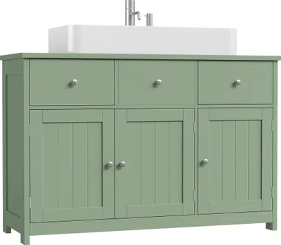 Obrázok produktu pre Kúpeľňový nábytok – skrinka pod umývadlo 100 x 30 x 61 cm – 2 zásuvky – 3 dvierka – drevotriesková doska – zelená