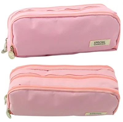 Produktbild von Federmäppchen für die Schule, zwei Fächer, Vordertasche, rosa, 23 x 9 cm
