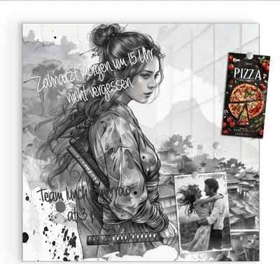 Produktbild von Magnettafel 30x30cm Pinnwand Whiteboard beschreibbar - Samurai Kriegerin Stadt