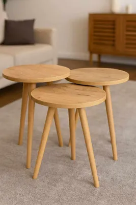Produktbild von Skye Decor, Hochwertiger Nesting Tisch (3 Teile) - Saphir Eiche, 100% Melamin, 34 cm