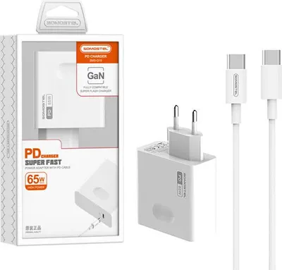 Image de Chargeur Secteur 65W Gan + Cable Type-C Vers Type-C Blanc Somostel Power Delivery Q15 Pd