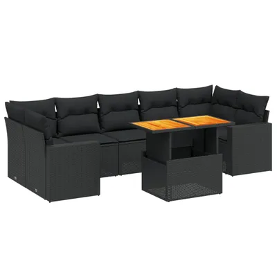 Produktbild von 8-tlg. Garten-Lounge-Set, modular mit verstellbarem Tisch, Poly Rattan Schwarz, inkl. Kissen, UV-beständig