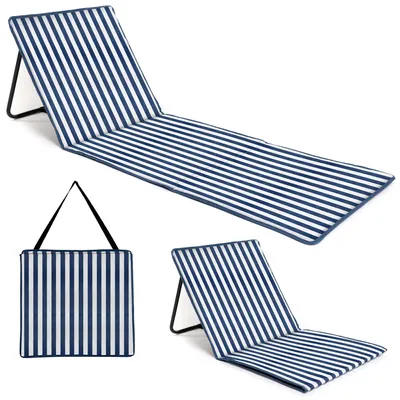 Produktbild von just be...Sonnenmatte für den strand, klappbar, leicht, verstellbare sonnenliege mit rückenlehne und tasche, garten, camping, festivals,Blaue Streifen