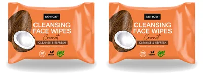 Produktbild von 2 x Sence Coconut Gesichtsreinigungstücher - Pflegend - 20 Tücher - Vorteilspackung - 2 Stücke