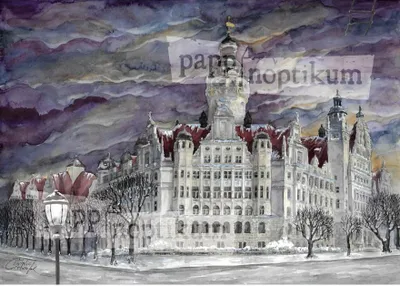 Image de Carte pliante de Leipzig avec motif de l'hôtel de ville en aquarelle, enveloppe blanche