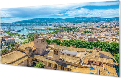 Produktbild von Glasbilder 120x60 Wandkunst Spanien Hafen Küstenstadt