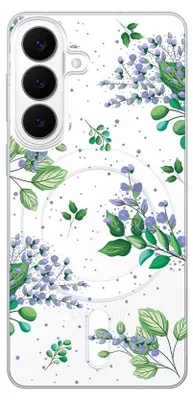 Zdjęcie produktu dla Etui ochronne typu "hardcase" do telefonu Samsung Galaxy S26+, kompatybilne z MagSafe, przezroczyste, z motywem fioletowych polnych kwiatów