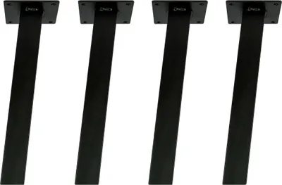 Four black table legs are arranged in a row against a white background.