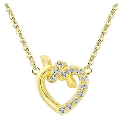 Produktbild von Suzan Gold® 925 Silber Herz-Kette vergoldet für Damen | Zirkonia-Herz mit Knoten-Symbol im Design Heartlink – hautfreundlicher & wasserfester Schmuck aus echtem Silber | Geschenk für Frauen