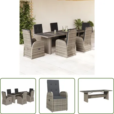 Produktbild von The Living Store 7-tlg. Garten-Essgruppe mit Kissen Grau Poly Rattan