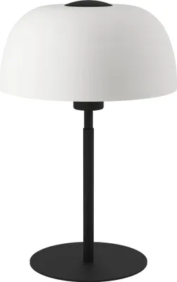 Produktbild von EGLO Tischlampe Solo 2, Nachttischlampe mit Lampenschirm, Tischleuchte aus Metall in Schwarz und Glas geätzt in Weiß, E27 Fassung, 41,5 cm