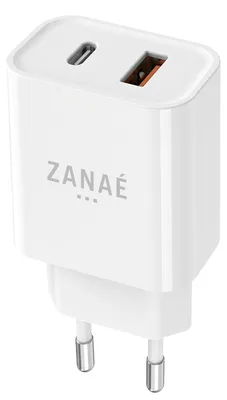 Productafbeelding van Zanaé, USB-C en USB-A snellader (20W) voor smartphone en tablet, wit