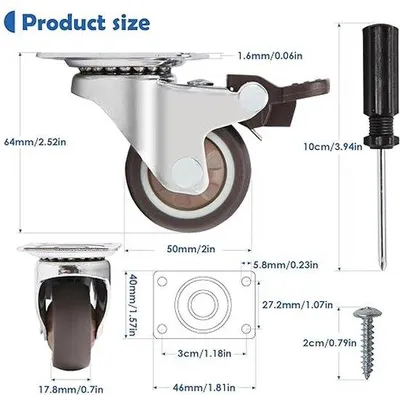 Produktbild von Famanu Möbelrollen 360° drehbar - Gummiräder mit Bremse