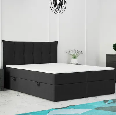 Produktbild von Boxspringbett PADUA PLUS mit Bettkasten 180 x 200 cm Visco-Schaum-Topper Webstoff Schwarz Bett Bettkasten