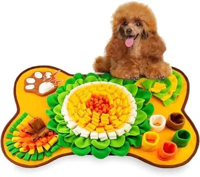 Produktbild von PromoHome® Schnüffelmatte für Hunde – rutschfester Spielzeug mit Versteckmöglichkeiten, 64 x 43 cm, Gelb/Grün