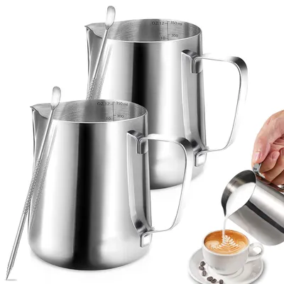 Melkkännchen 2er-Set Edelstahl 350 ml mit Latte-Art-Stift