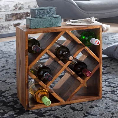 Produktbild von FineBuy Weinregal Massiv-Holz 40x40x25 cm klein stehend Design Flaschenregal für die Küche Standregal schmal für 8 Flaschen