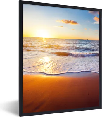 Produktbild von MuchoWow® Gerahmtes Poster Strand - Meer - Sonne - Horizont 60x80 cm - Poster mit Schwarzem Bilderrahmen Wandposter Rahmen Foto Bilder - Premium - Wanddeko Wohnzimmer