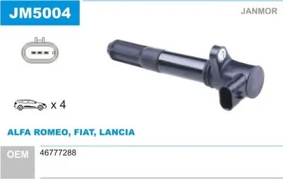 Produktbild von JANMOR JM5004 Zündspule für FIAT PANDA (169) 500 (312) GRANDE PUNTO (199) PUNTO (188) BRAVO II (198)