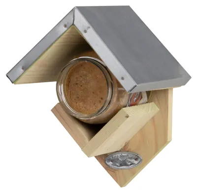 Produktbild von Vogelfutterhaus für Erdnussbutter-Futtergläser. Mit Wetterbeständigem Zink Dach
