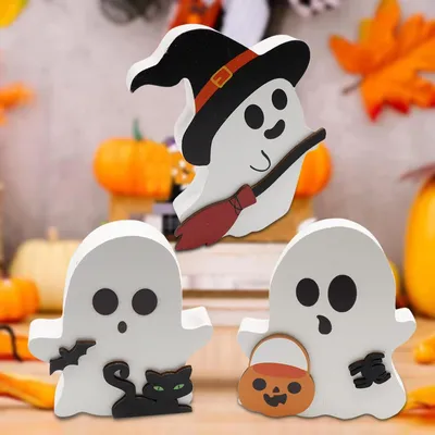 Produktbild von Holz-Halloween-Dekoration: Set mit 3 Geisterfiguren