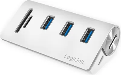 Obrázek produktu pro Logilink USB 3.0 HUB 3-Port, mit Kartenleser, ALU, silber