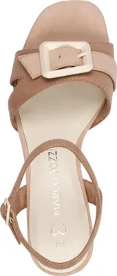 Produktbild von MARCO TOZZI Damen Sandale Textil Karree Kreuzriemen Blockabsatz 2-28387-44, Größe:39 EU, Farbe:Beige