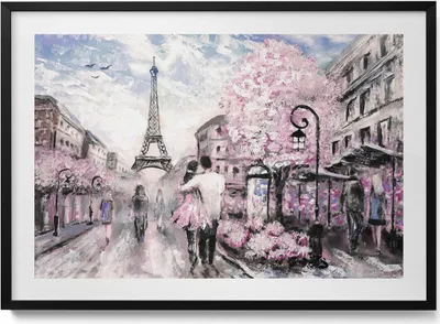 Produktbild von Paris und der Eiffelturm– Wandbild mit Rahmen – Gerahmtes Bild  – Wanddekoration – 100x70 cm –  Schwarz Rahmen