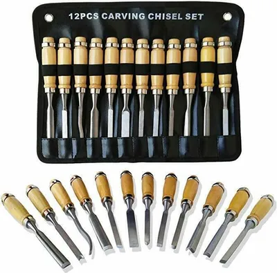 Image de Professional Wood Carving Ciseaux Set 12 pcs Sharp outils de travail du bois avec, l'affaire - Couteaux de tranchage en bois Kit parfait pour la première fois le bois malléable débutants, pour les débutants