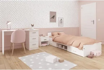Image de Chambre Enfant Complète 3 Pièces ZODIAC, Lit 90x200 cm, Chevet, Bureau, Blanc, PARISOT