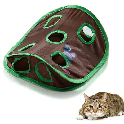 Produktbild von Katzenspielzeug einschließen Zusammenklappbar Katzentunnel mit Neun Löchern Maus Spielzeug und Ball für Katzen Kaninchen Hamster