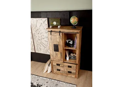 Produktbild von MASSIVMOEBEL24 Schrank Mango 90x45x150 natur lackiert RAILWAY #113