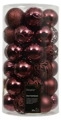 Produktbild von Decoris Maronenfarbene Kunststoff Weihnachtskugeln 6 cm, 37 Stück