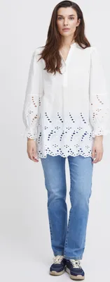 Produktbild von Pulz Jeans PZKARLA Tunic Damen Tunikashirt Langarmbluse Bluse Kentkragen 100% Baumwolle regular fit