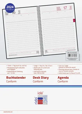Produktbild von rido/idé Tageskalender Modell Conform 2024 1 Seite = 1 Tag Blattgröße 21 x 29,1 cm schwarz