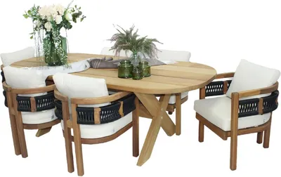 Produktbild von Set Gartenmöbel Esstisch Holz 6x Stühle Loungemöbel Outdoor Komplett 7tlg