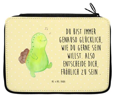 Produktbild von Mr. & Mrs. Panda Mäppchen Schildkröte Pfeifen - Gelb Pastell - Geschenk, Motivation, Depression, Bleistiftetui, Etui, Federtasche, Schildkröten, Federmappe, Trennung