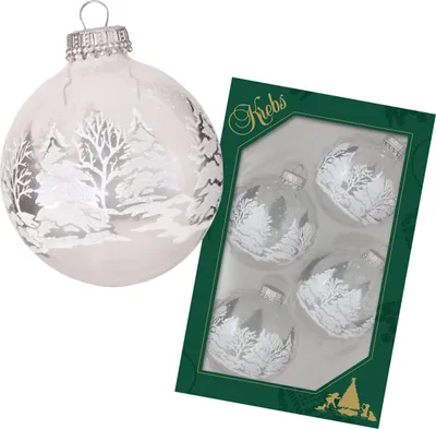 Produktbild von Krebs Glas Lauscha Weihnachtsbaumkugeln 4er Set - Winterwald - aus Glas - ca. 7 cm