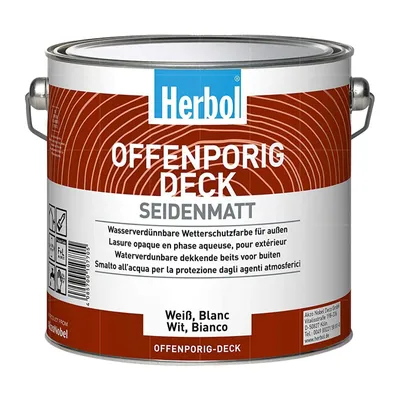 Produktbild von HERBOL Offenporig Deck 0.75 Liter seidenmatt WEISS Wetterschutzfarbe Holzschutzfarbe