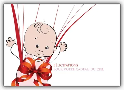 Produktbild von Süße französische Babykarte mit Baby Girl in Geschenk Schleife: Félicitations ..