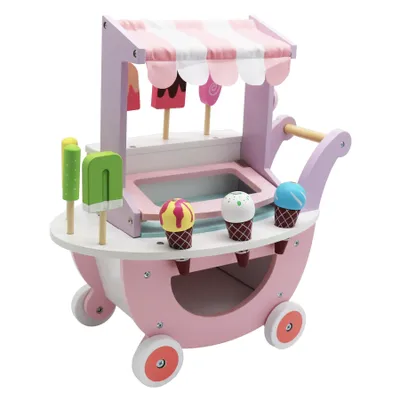 Produktbild von Kinder Holz Eiswagen mit Zubehör, rosa, rollbar, ab 3 Jahren