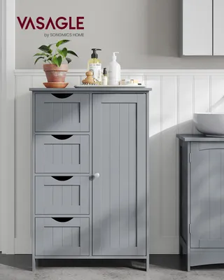 Produktbild von VASAGLE Badezimmerschrank, schmaler Badschrank, Beistellschrank, Kommode, mit 4 Schubladen, Schranktür, verstellbare Ablage