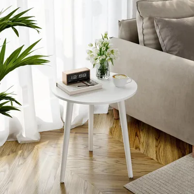 Image de Table d'appoint ronde 42 cm Blanc Bois massif Style scandinave