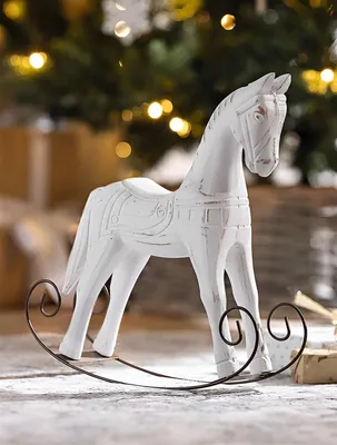 Image de Décoration cheval à bascule "Vintage", look shabby, blanc, décoration de Noël, sacrifice décoratif