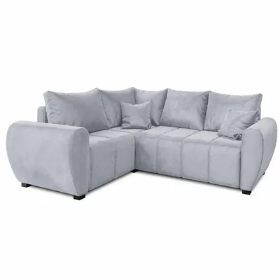 Image de Canapé d'angle MOKA L, côté gauche, avec fonction couchage en L, canapé avec coffre de rangement, canapé de salon, canapé, canapé-lit, ensemble de canapés – Gris clair Paros 05