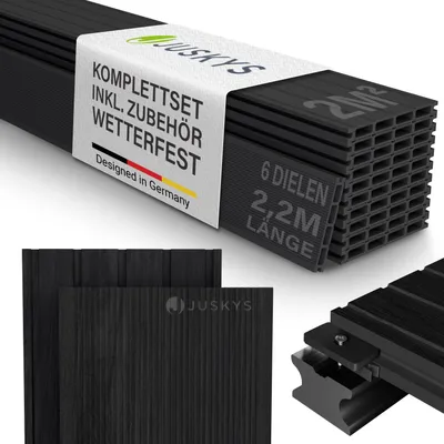 Produktbild von JUSKYS® WPC Terrassendielen 2 m², inkl. Unterkonstruktion & Clips – Anthrazit