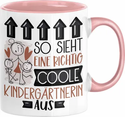 Produktbild von Kindergärtnerin Geschenk Tasse Geschenkidee für Kindergärtnerin Geburtstag Weihnachten Spruch So Sieht Eine Richtig Coole Kindergärtnerin Aus Kaffee-Becher  (Rosa)