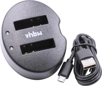 Produktbild von vhbw Dual Micro-USB Ladegerät kompatibel mit Nikon Coolpix AW100s, AW100, AW110, AW120, A1000, A900 Kamera - Ladeschale + Micro-USB Kabel Ladeanzeige