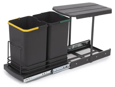 Zdjęcie produktu dla Emuca Pojemnik do recyklingu Recycle 2x12 litrów, mocowanie dolne, wysuw manualny/automatyczny, Plastik, Szary antracytowy