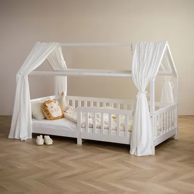 Produktbild von IDIMEX NENA Betthimmel & Baldachin, 2er Set, 100% Baumwolle Musselin, weiß – für Hausbetten, Kinderbetten, Mädchen & Jungen, 125x155x310 cm – Weich, atmungsaktiv, pflegeleicht, waschbar 30°C, vielseitig